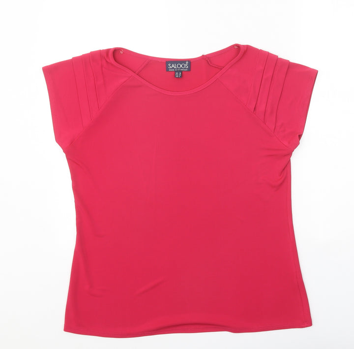 Saloos Womens Pink Polyester Basic T-Shirt Size 16 Boat Neck
