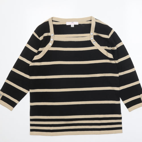 Julipa Womens Black Square Neck Striped Acrylic Pullover Jumper Size 12