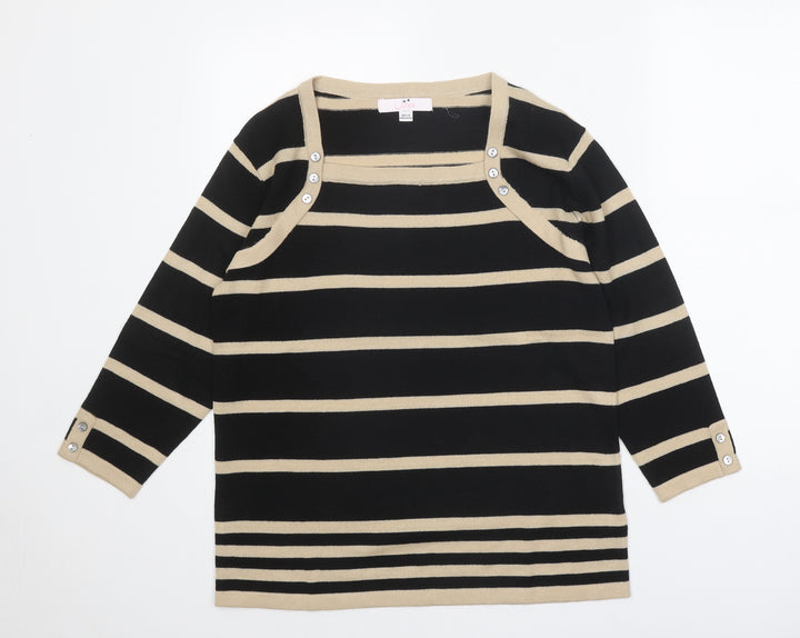 Julipa Womens Black Square Neck Striped Acrylic Pullover Jumper Size 12