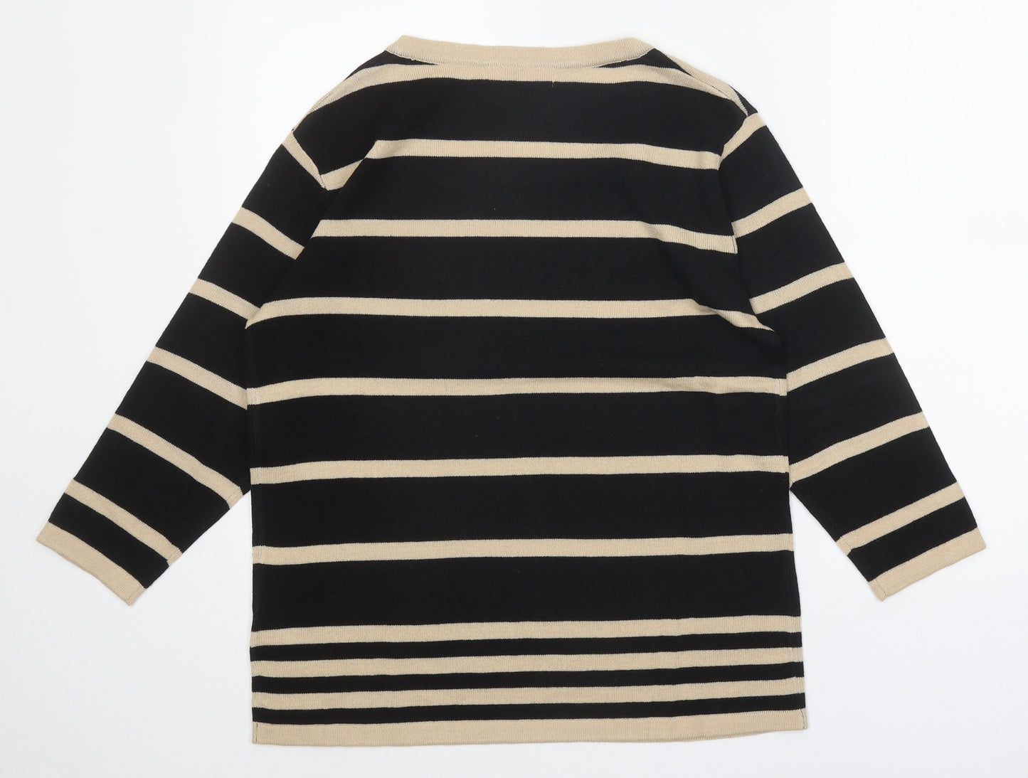 Julipa Womens Black Square Neck Striped Acrylic Pullover Jumper Size 12