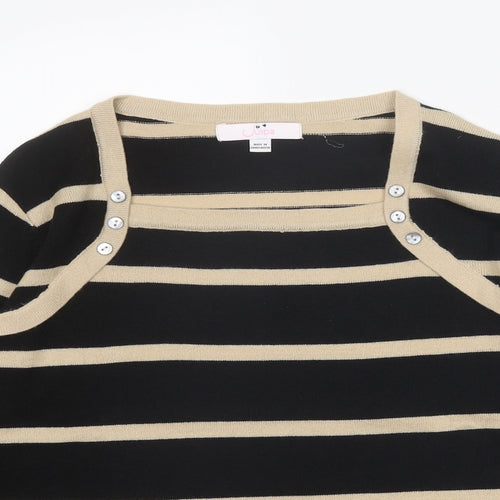 Julipa Womens Black Square Neck Striped Acrylic Pullover Jumper Size 12