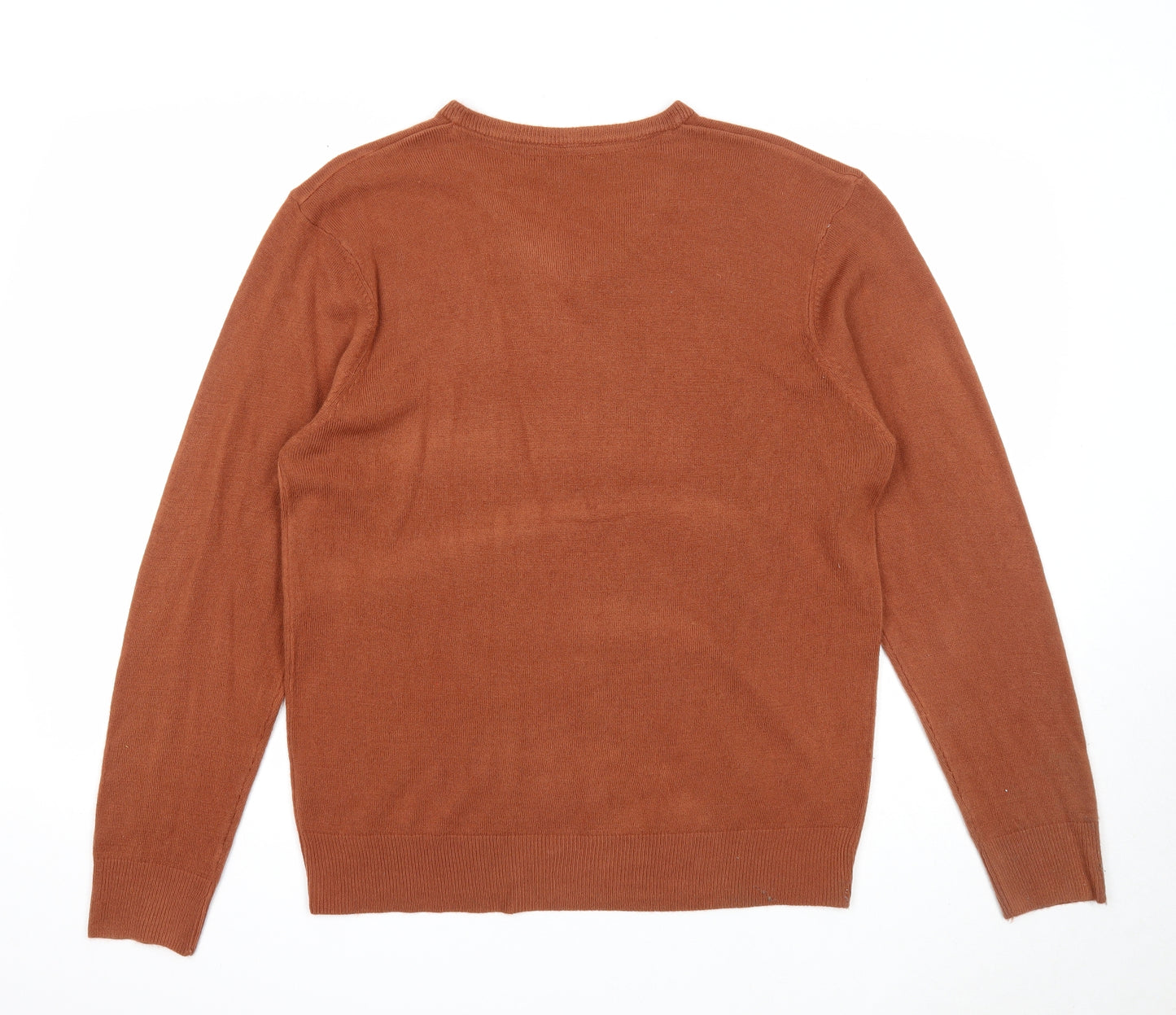 Peacocks Mens Brown V-Neck Acrylic Pullover Jumper Size L Long Sleeve