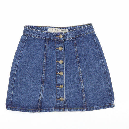 Denim & Co. Womens Blue Cotton A-Line Skirt Size 6 Button