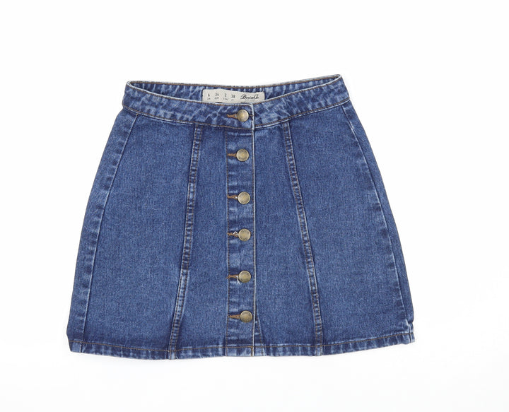 Denim & Co. Womens Blue Cotton A-Line Skirt Size 6 Button