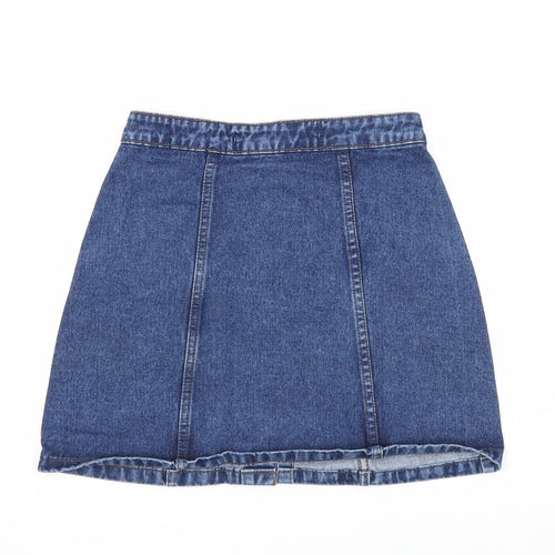 Denim & Co. Womens Blue Cotton A-Line Skirt Size 6 Button