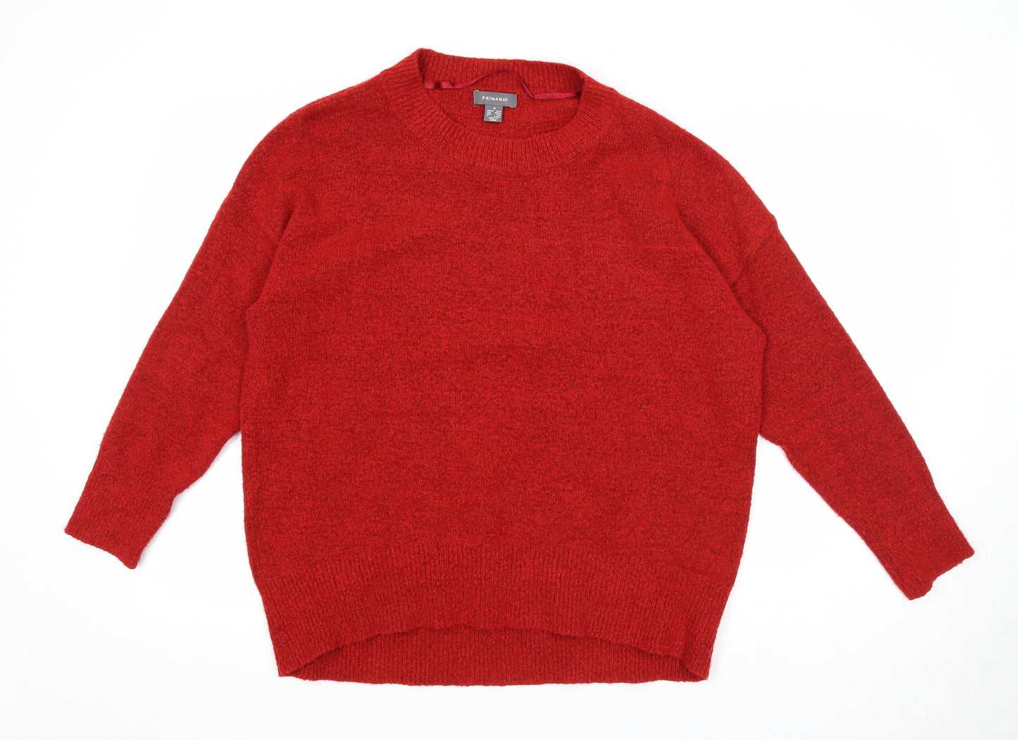 Primark Womens Red Round Neck Acrylic Pullover Jumper Size 12 - Size 12-14
