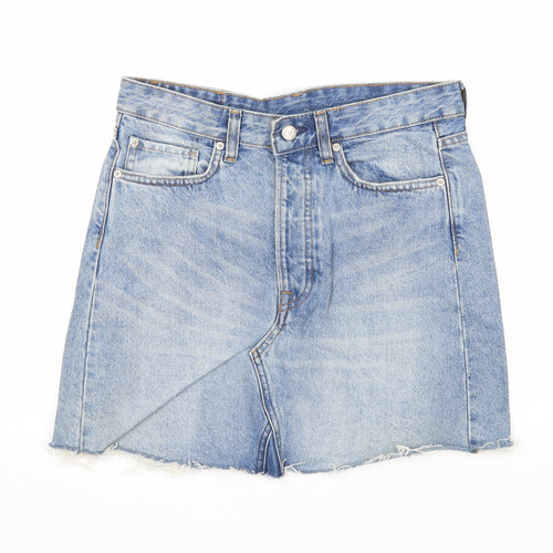 H&M Womens Blue Cotton A-Line Skirt Size 8 Zip
