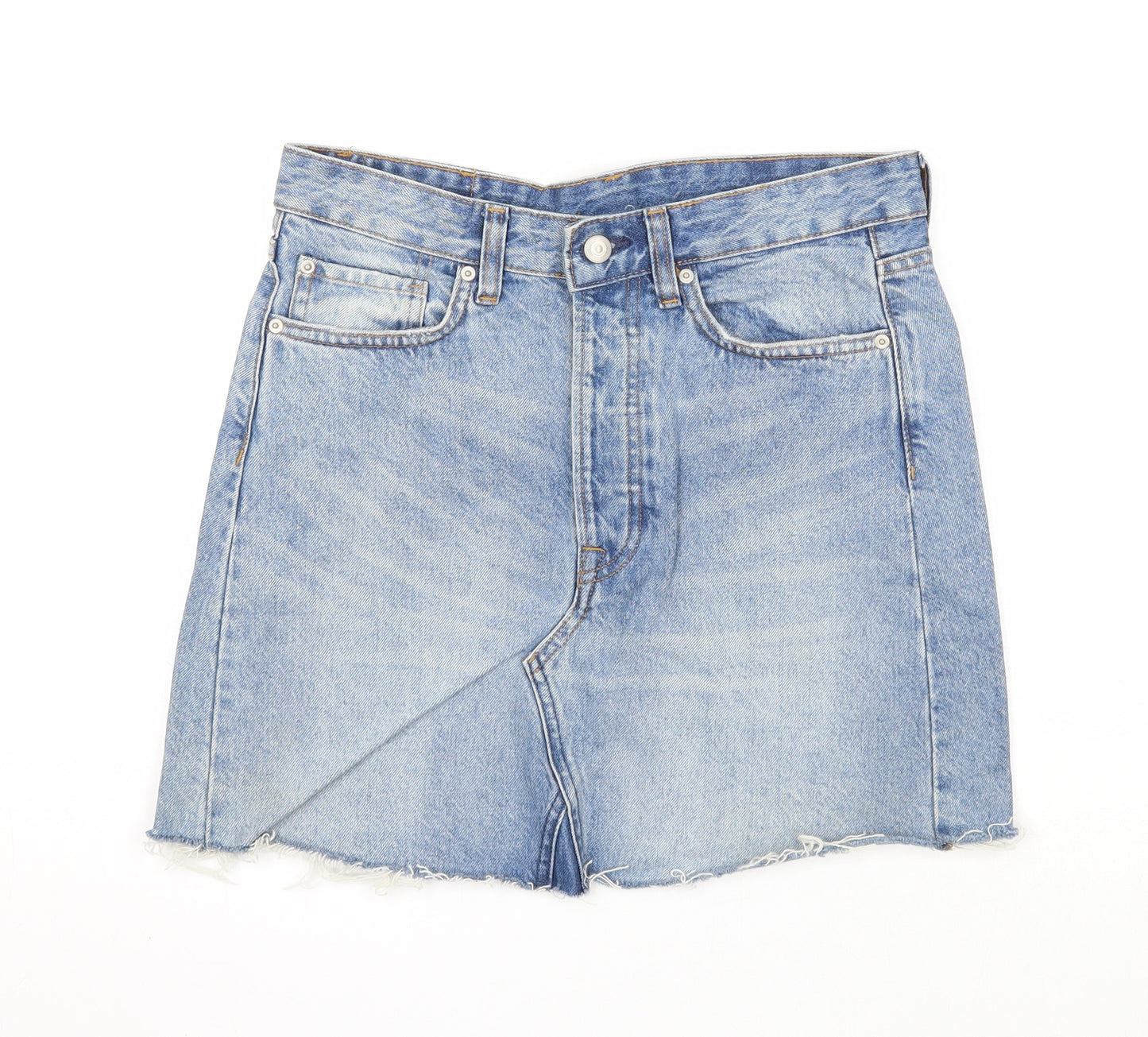H&M Womens Blue Cotton A-Line Skirt Size 8 Zip