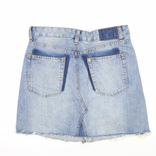 H&M Womens Blue Cotton A-Line Skirt Size 8 Zip