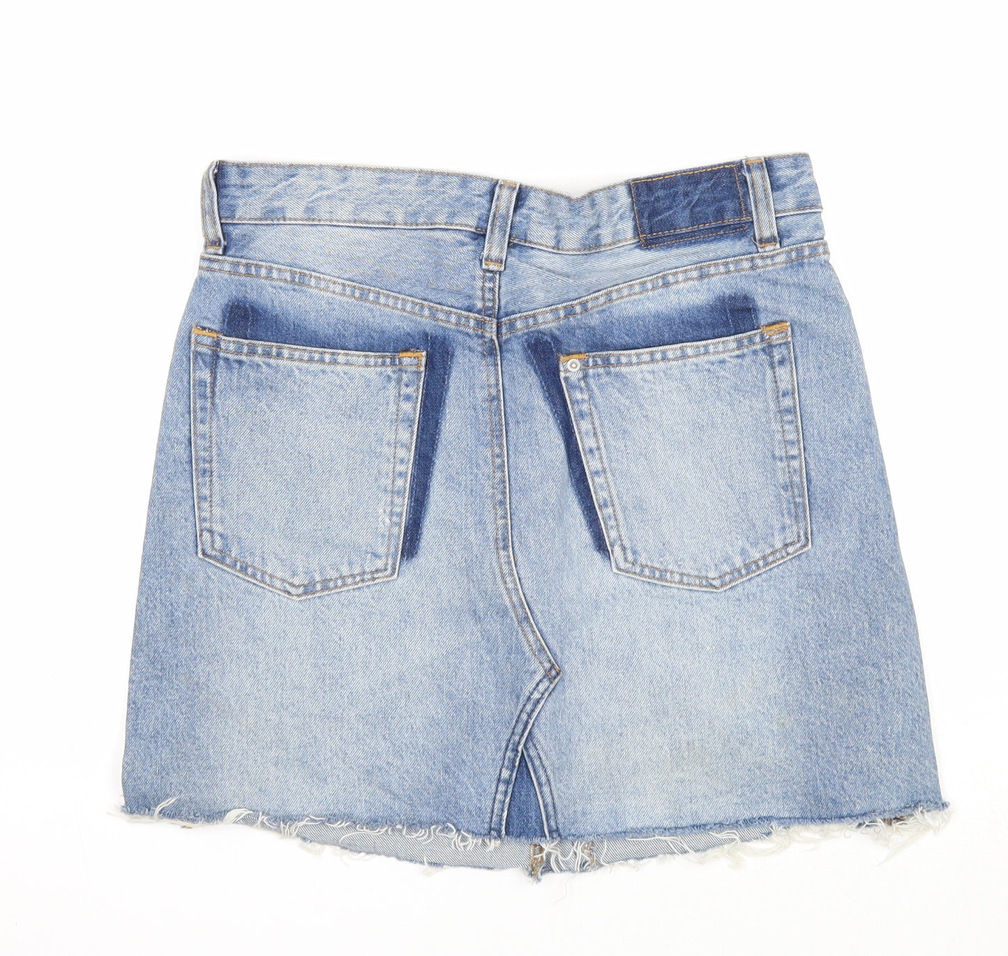 H&M Womens Blue Cotton A-Line Skirt Size 8 Zip