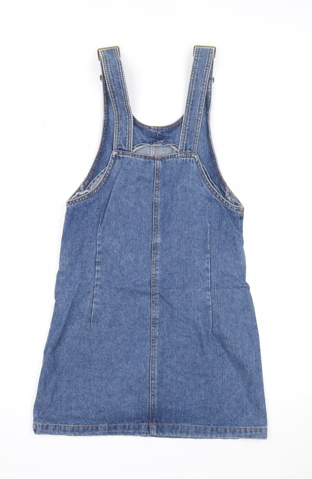Denim & Co. Womens Blue Cotton Pinafore/Dungaree Dress Size 6 Scoop Neck Button