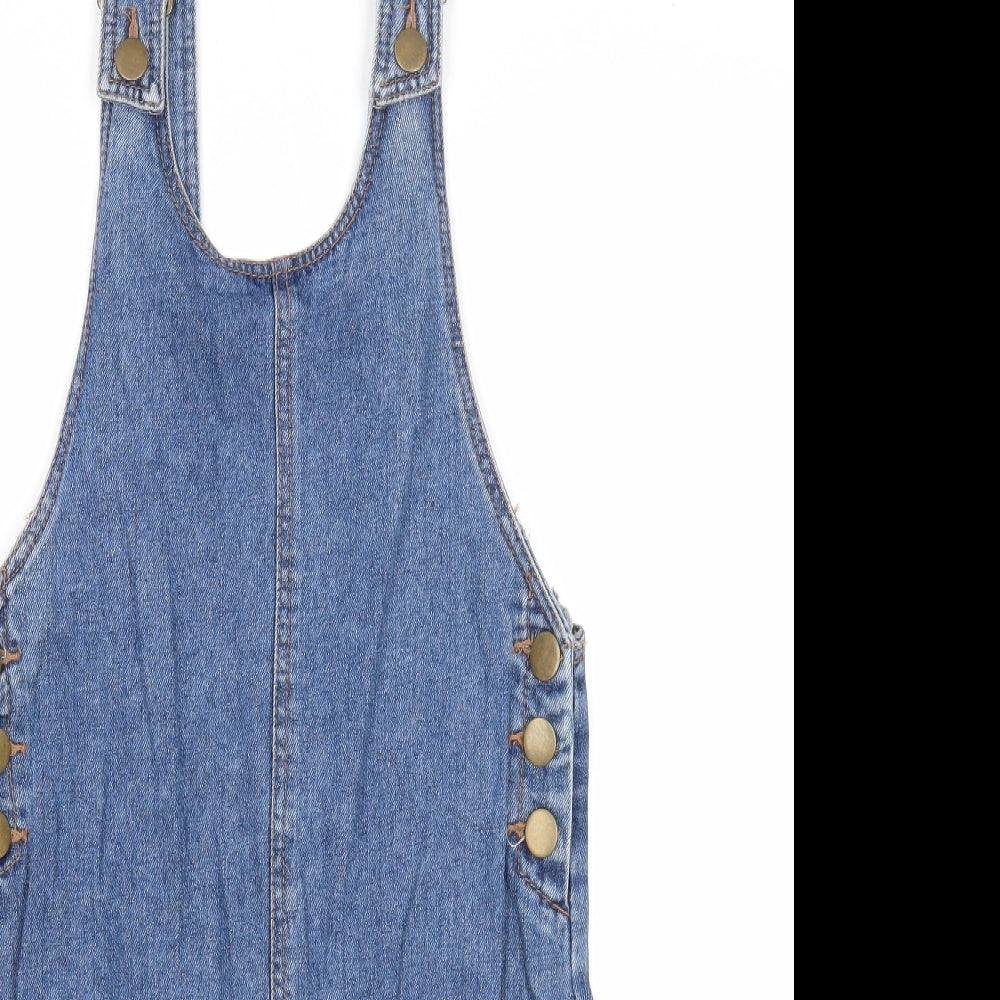 Denim & Co. Womens Blue Cotton Pinafore/Dungaree Dress Size 6 Scoop Neck Button