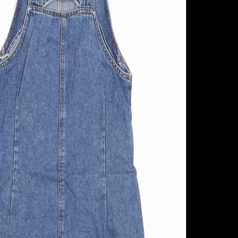 Denim & Co. Womens Blue Cotton Pinafore/Dungaree Dress Size 6 Scoop Neck Button