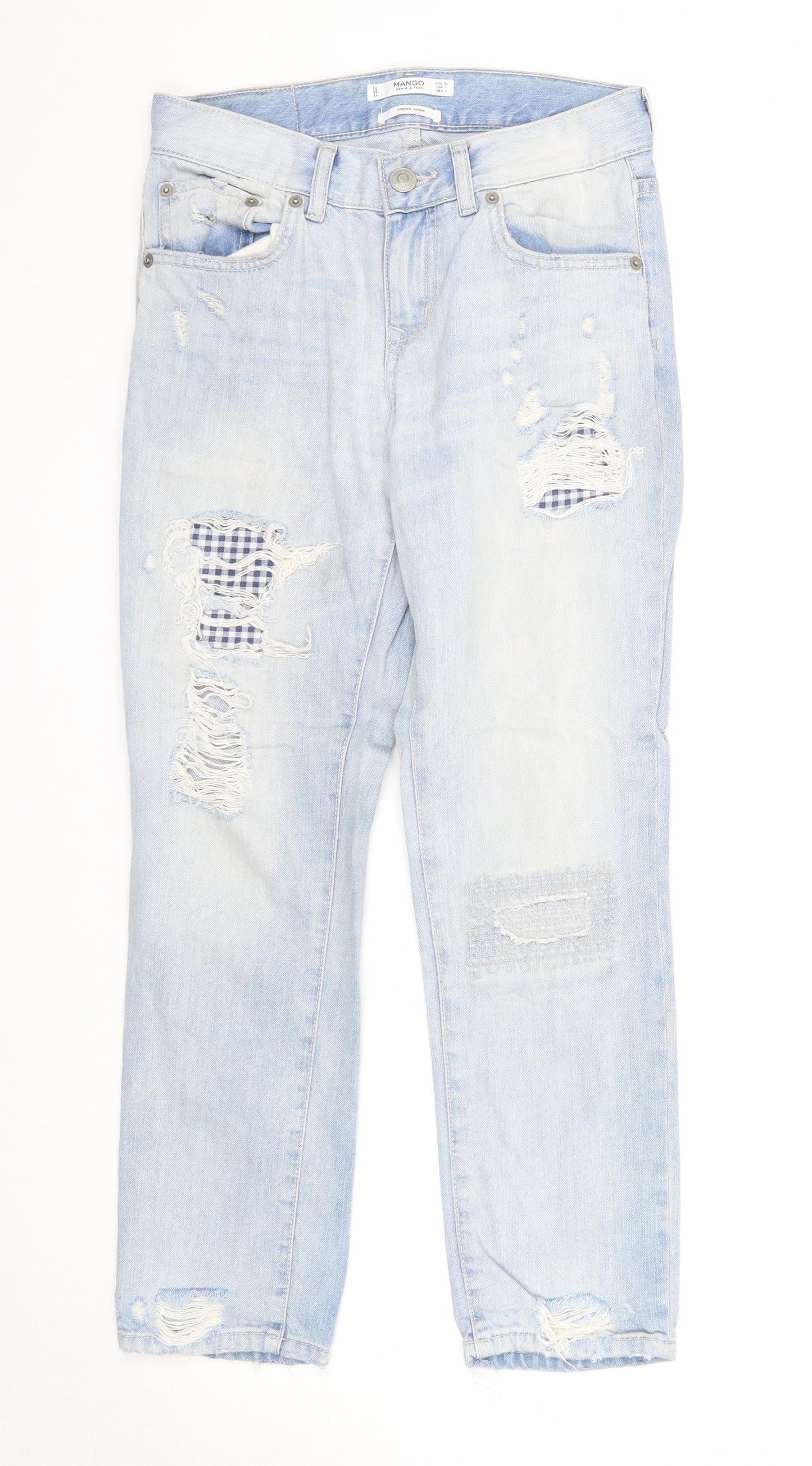 Mango Womens Blue Cotton Straight Jeans Size 4 Regular Zip