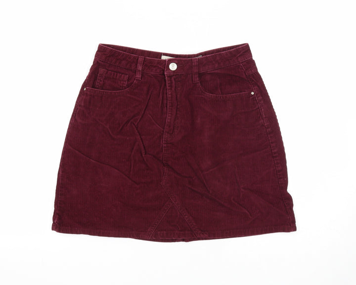 Denim & Co. Womens Purple Cotton A-Line Skirt Size 8 Zip