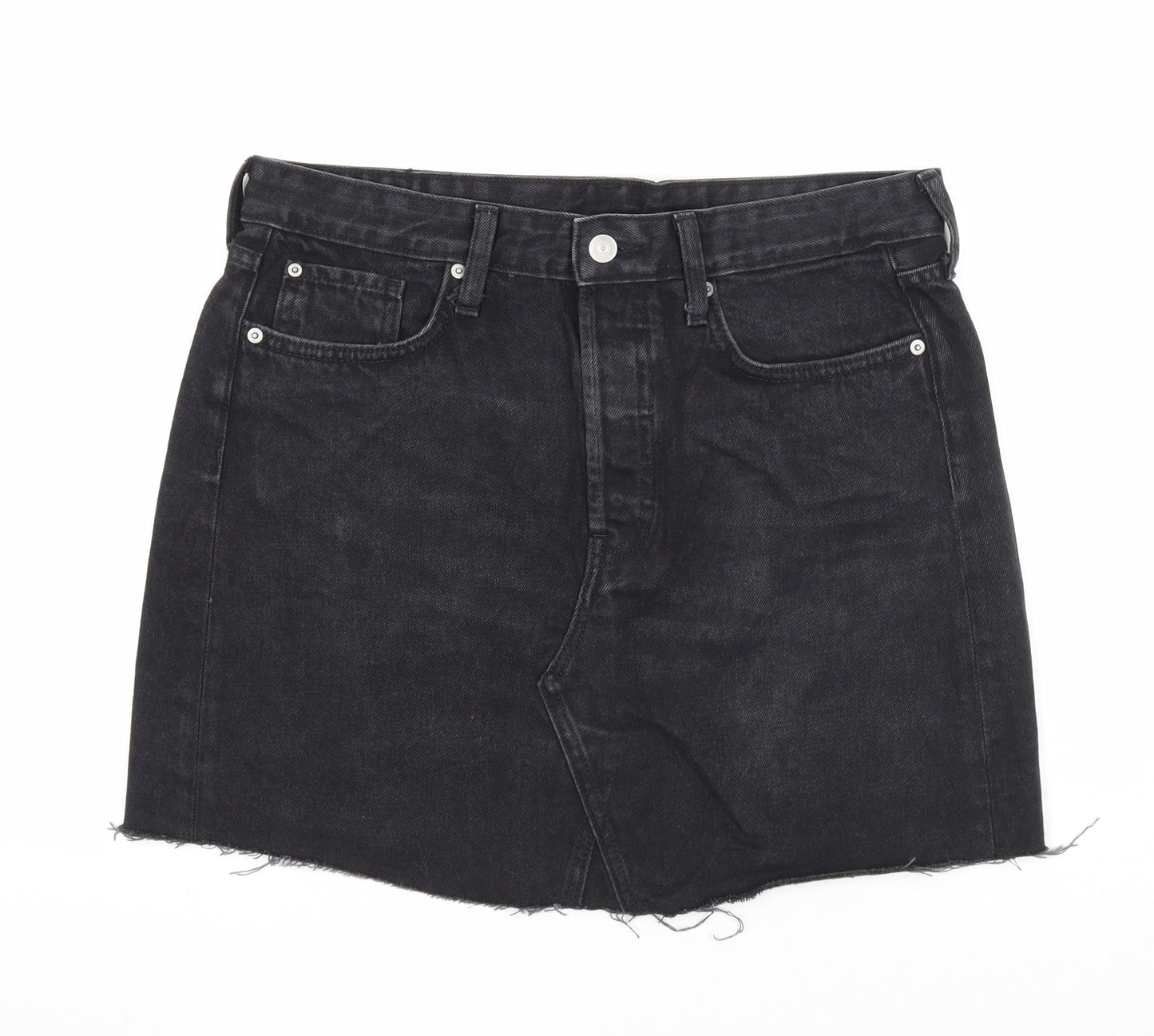 H&M Womens Black Cotton A-Line Skirt Size 12 Zip