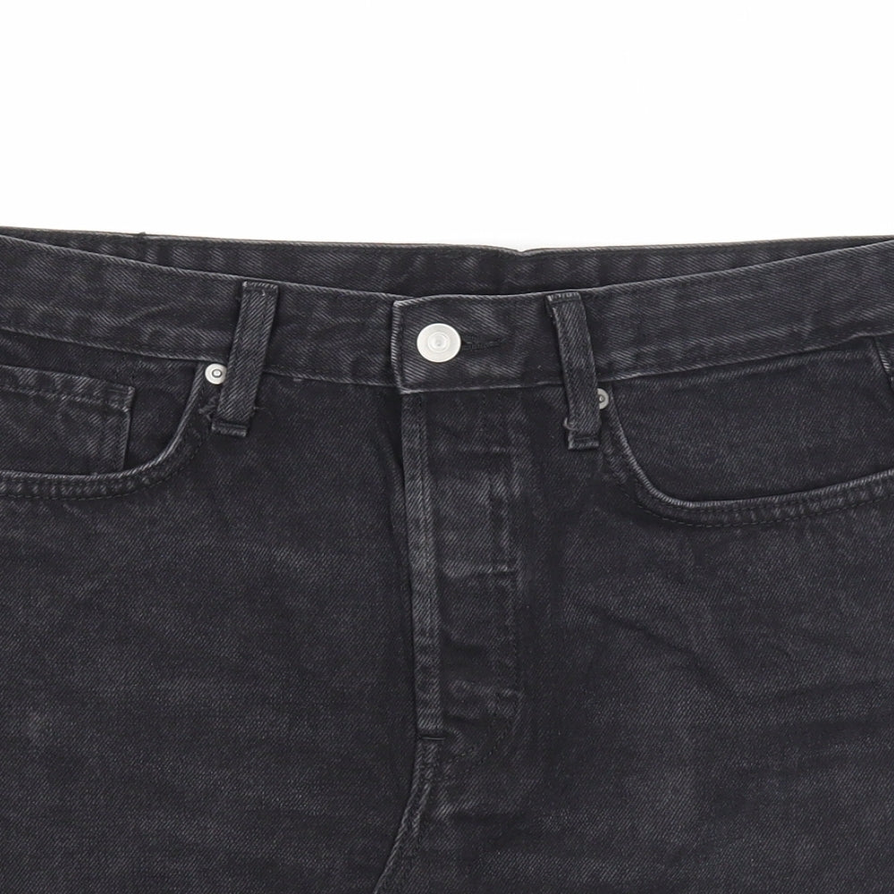 H&M Womens Black Cotton A-Line Skirt Size 12 Zip