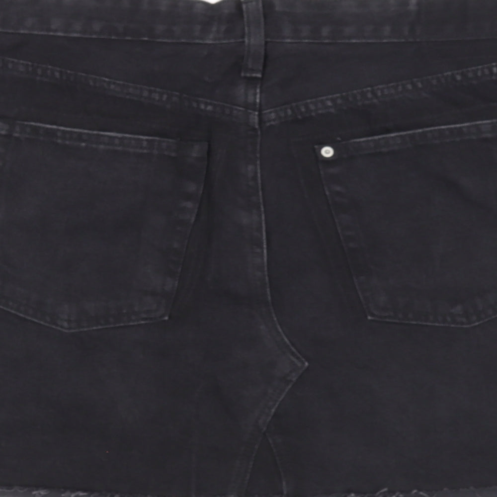 H&M Womens Black Cotton A-Line Skirt Size 12 Zip