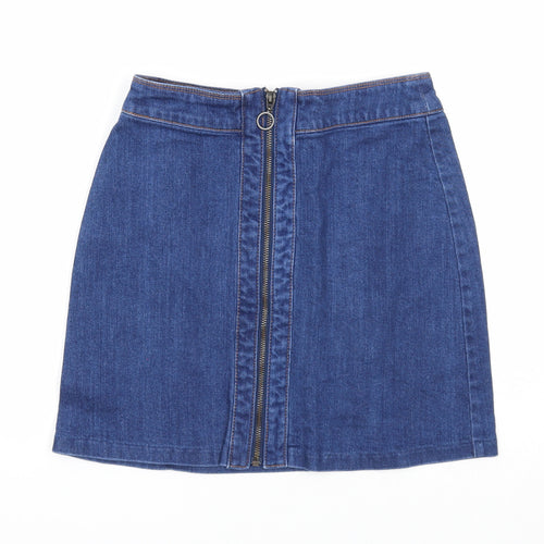 H&M Womens Blue Cotton A-Line Skirt Size 6 Zip
