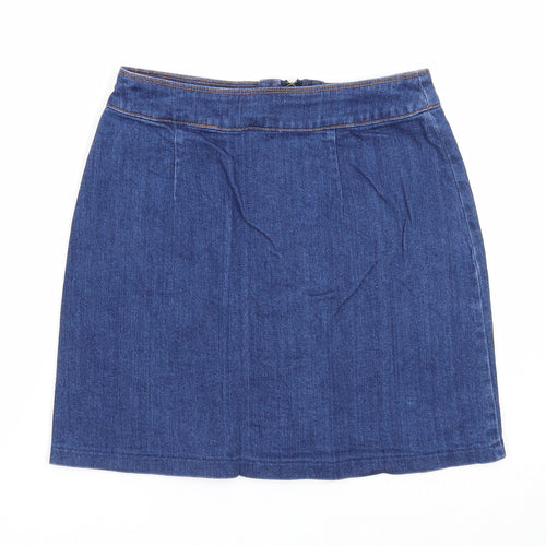 H&M Womens Blue Cotton A-Line Skirt Size 6 Zip