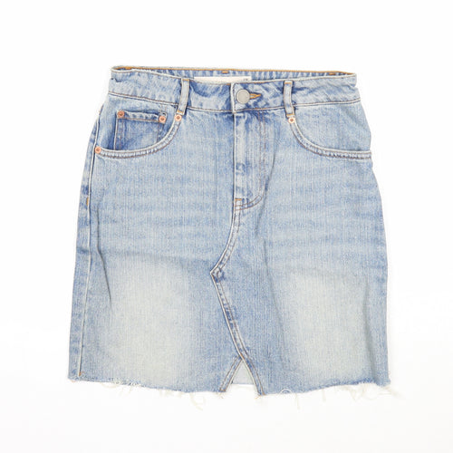 ASOS Womens Blue Cotton A-Line Skirt Size 4 Zip