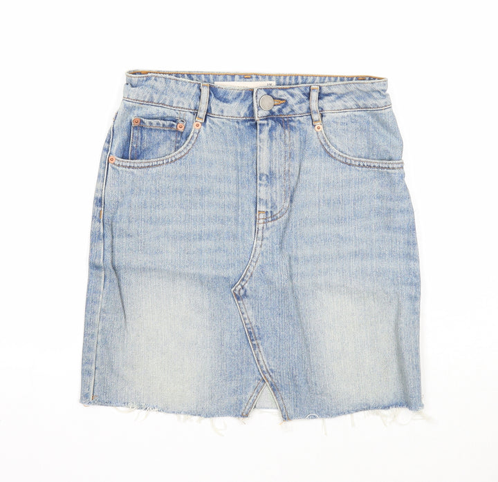 ASOS Womens Blue Cotton A-Line Skirt Size 4 Zip