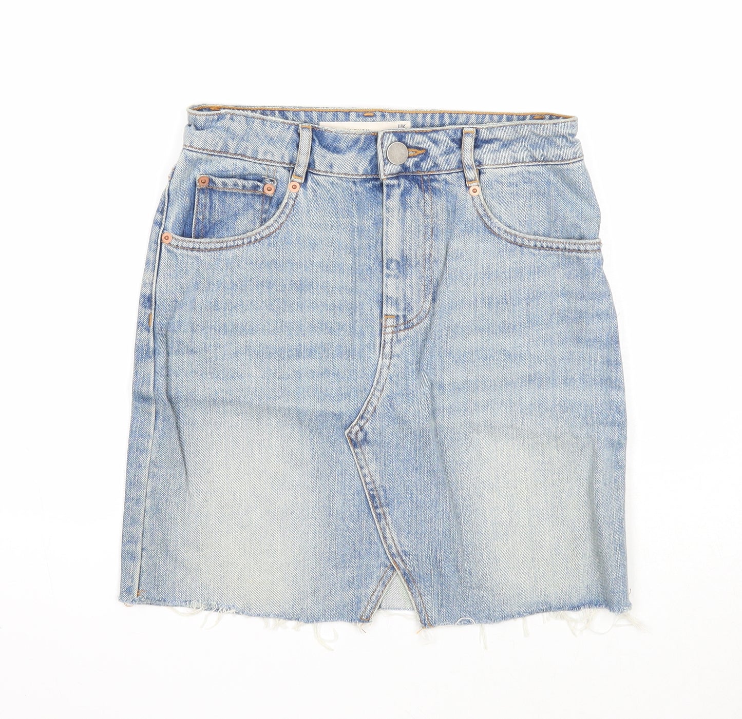 ASOS Womens Blue Cotton A-Line Skirt Size 4 Zip