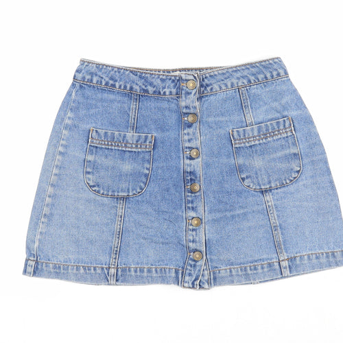FOREVER 21 Womens Blue Cotton Mini Skirt Size M Button