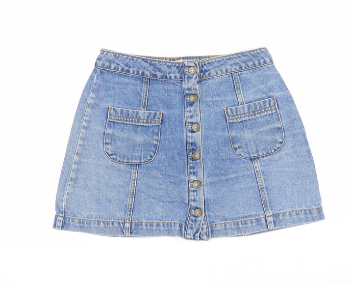 FOREVER 21 Womens Blue Cotton Mini Skirt Size M Button