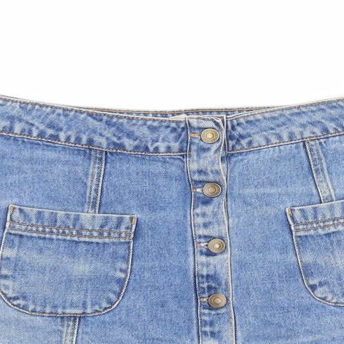 FOREVER 21 Womens Blue Cotton Mini Skirt Size M Button