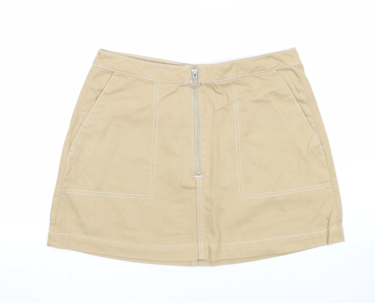 Weekday Womens Beige Cotton A-Line Skirt Size 14 Zip