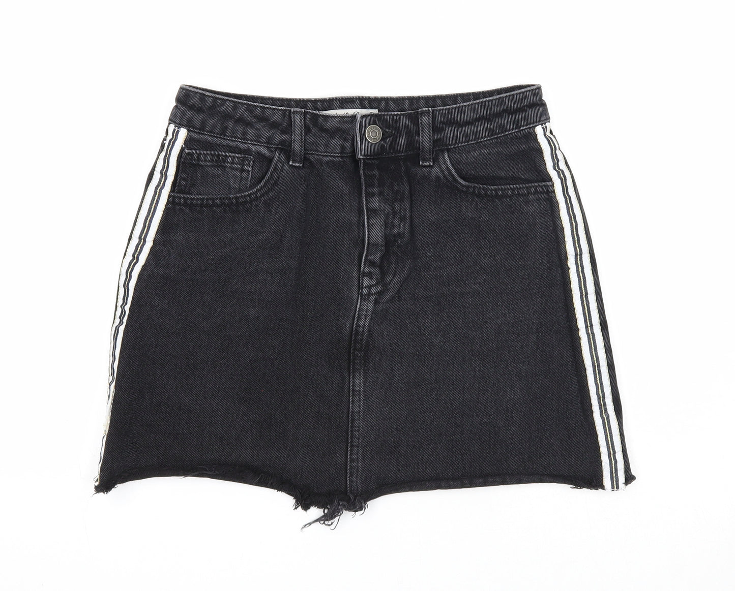 Denim & Co. Womens Black Cotton Mini Skirt Size 8 Zip