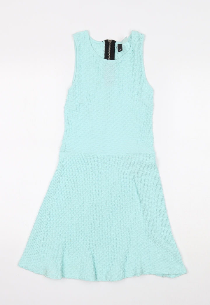 Divided Womens Blue Cotton A-Line Size 6 Scoop Neck Zip