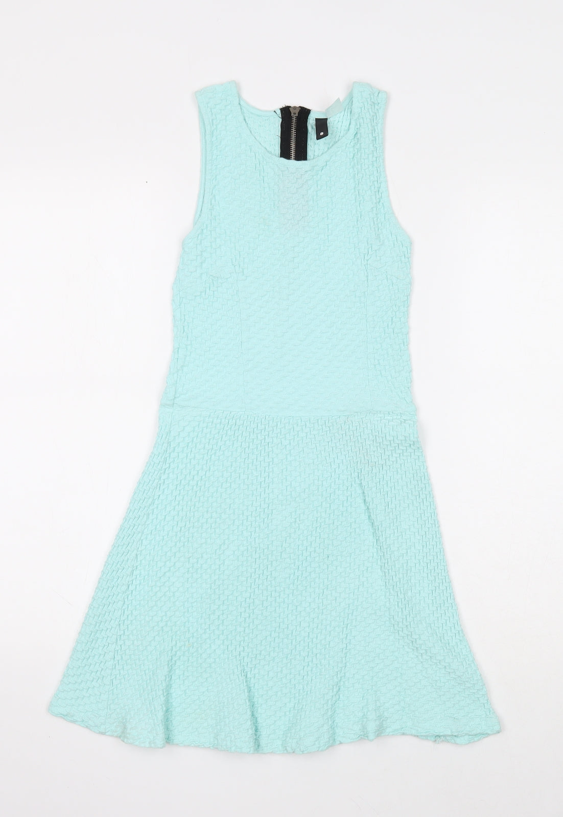 Divided Womens Blue Cotton A-Line Size 6 Scoop Neck Zip