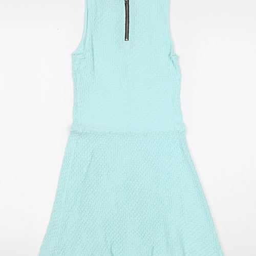 Divided Womens Blue Cotton A-Line Size 6 Scoop Neck Zip