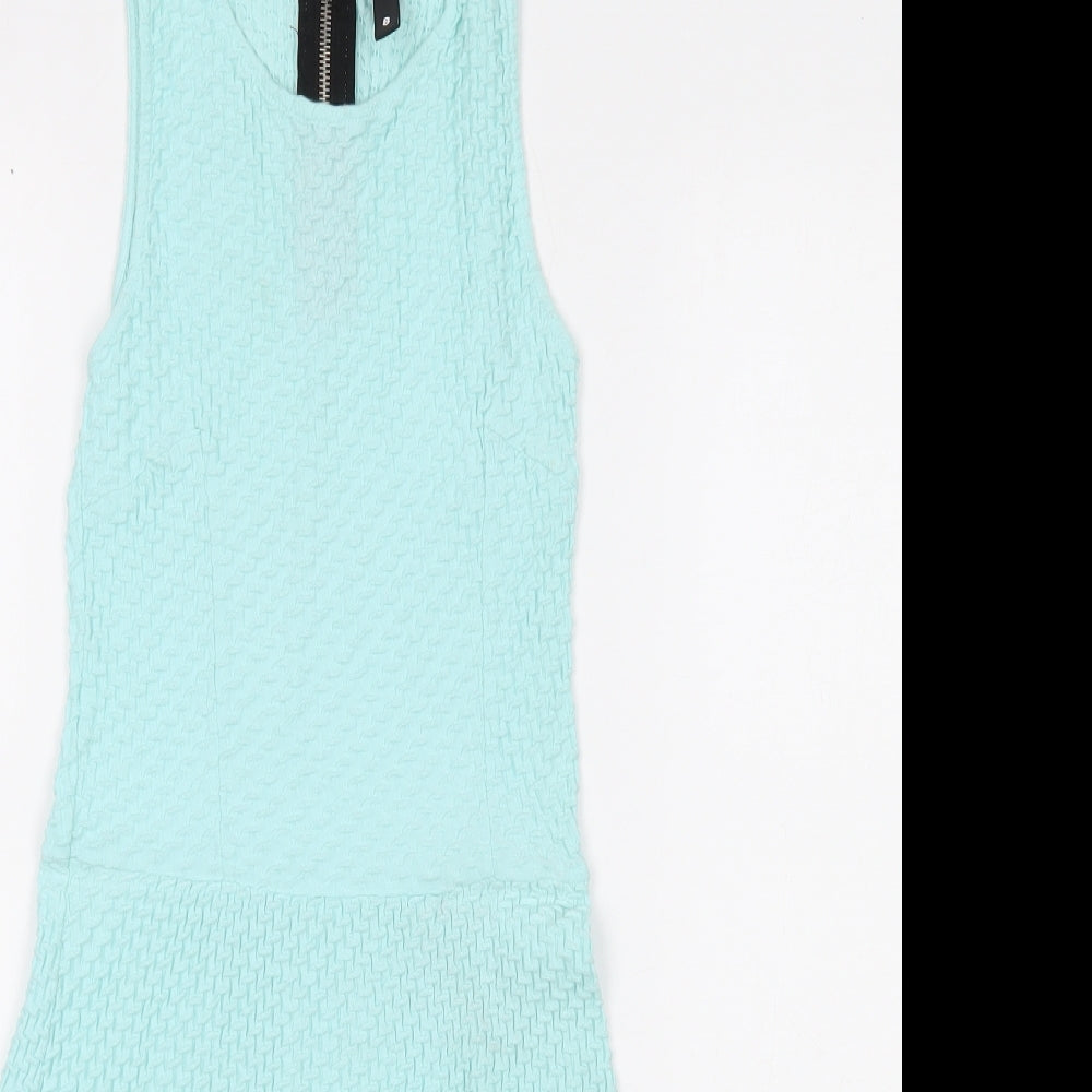 Divided Womens Blue Cotton A-Line Size 6 Scoop Neck Zip