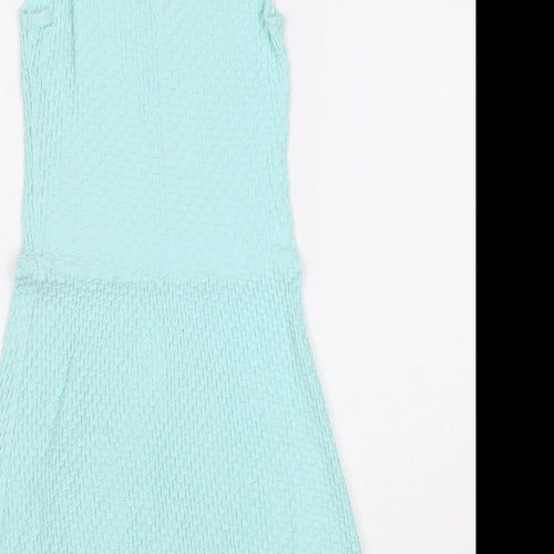Divided Womens Blue Cotton A-Line Size 6 Scoop Neck Zip