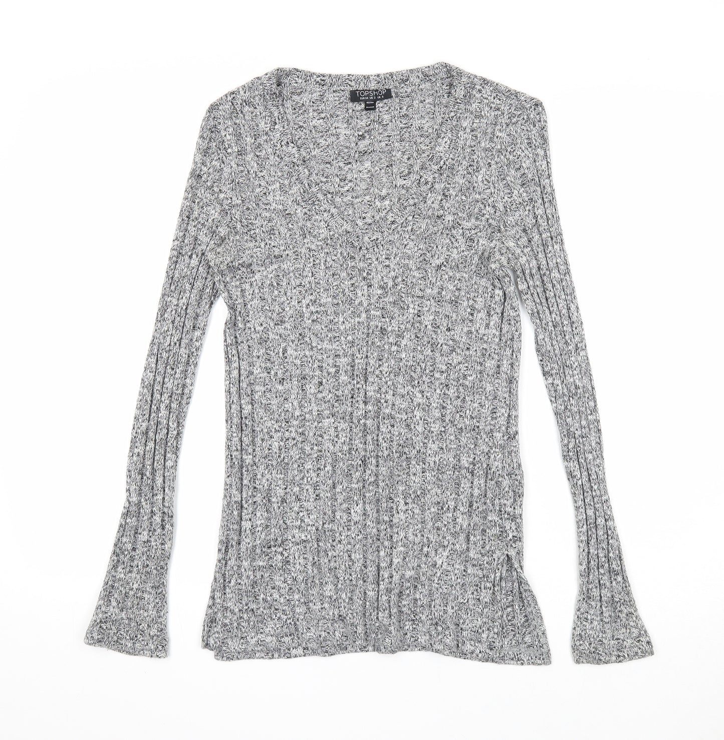 Topshop Womens Grey V-Neck Acrylic Pullover Jumper Size 6