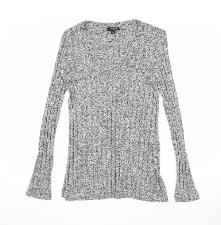 Topshop Womens Grey V-Neck Acrylic Pullover Jumper Size 6