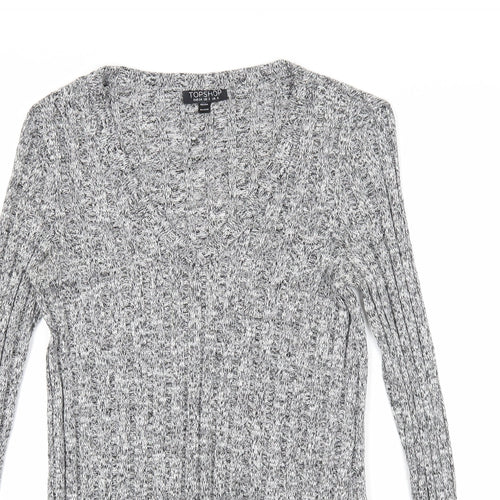 Topshop Womens Grey V-Neck Acrylic Pullover Jumper Size 6