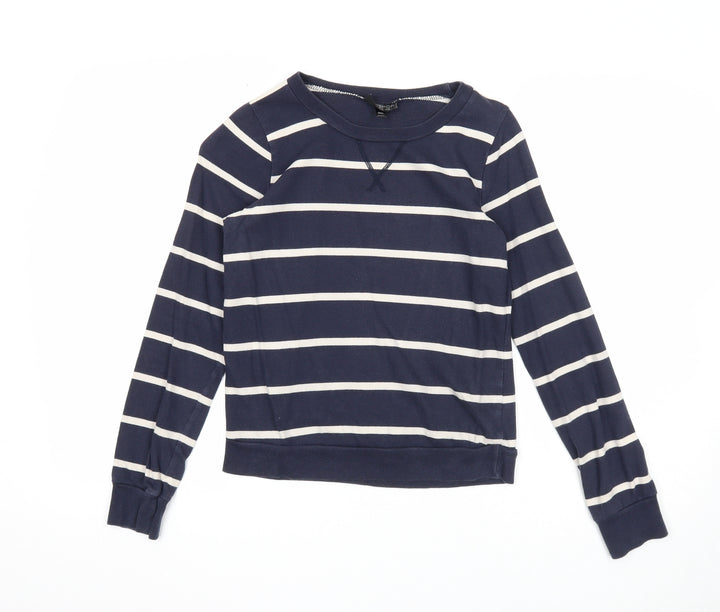 Topshop Womens Blue Striped Cotton Pullover Sweatshirt Size 6 Pullover