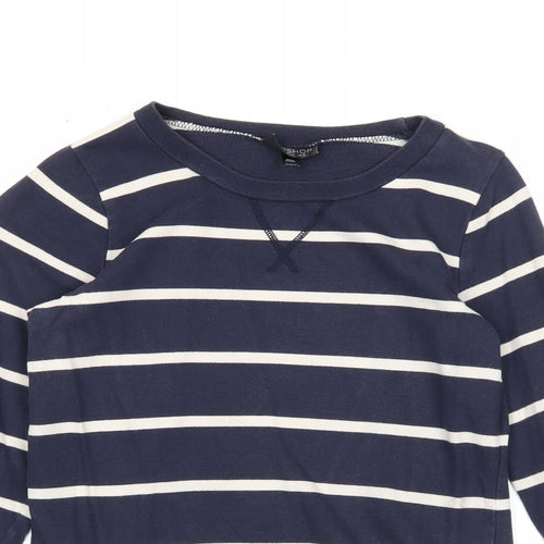 Topshop Womens Blue Striped Cotton Pullover Sweatshirt Size 6 Pullover