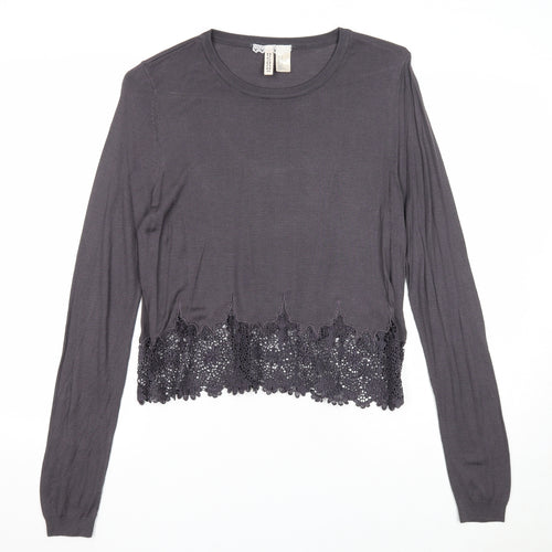 Divided Womens Grey Scoop Neck Polyester Pullover Jumper Size M