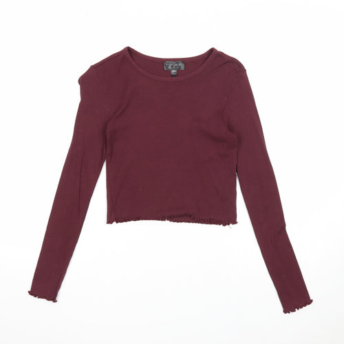 Topshop Womens Purple Cotton Cropped T-Shirt Size 6 Round Neck - Lettuce Hem