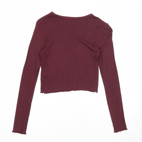 Topshop Womens Purple Cotton Cropped T-Shirt Size 6 Round Neck - Lettuce Hem