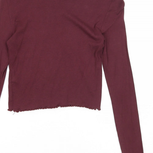 Topshop Womens Purple Cotton Cropped T-Shirt Size 6 Round Neck - Lettuce Hem