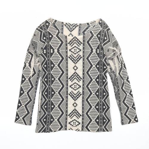 Ginger G Womens Black Scoop Neck Geometric Polyester Pullover Jumper Size S