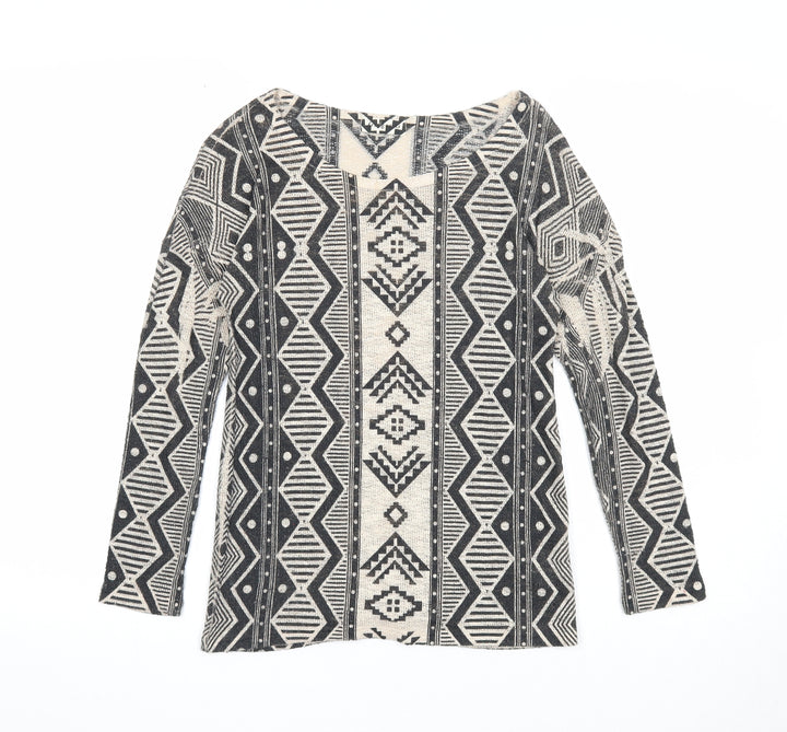 Ginger G Womens Black Scoop Neck Geometric Polyester Pullover Jumper Size S
