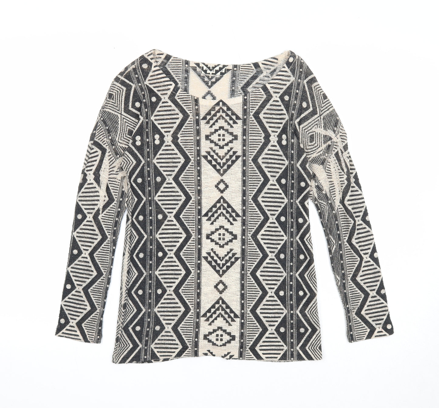 Ginger G Womens Black Scoop Neck Geometric Polyester Pullover Jumper Size S