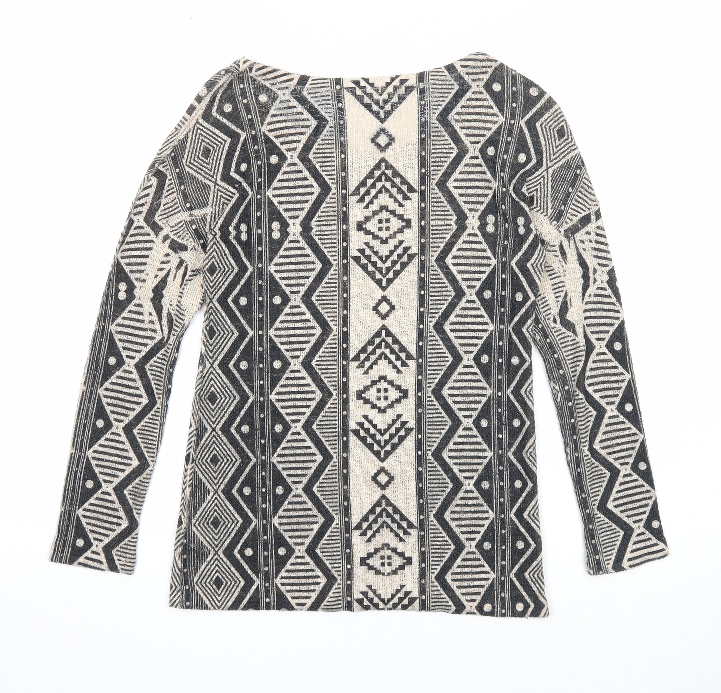 Ginger G Womens Black Scoop Neck Geometric Polyester Pullover Jumper Size S